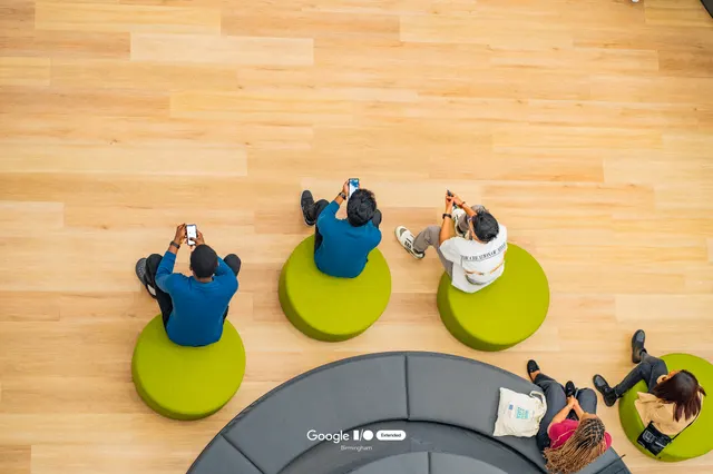 An overhead view of attendees seated at an event
