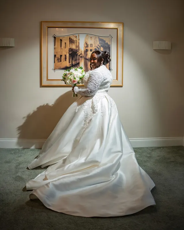 A bride in her wedding gown